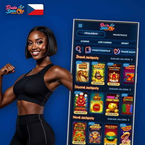 Dudespin Casino aplikace na úvodní obrazovce s katalogem her pro Android