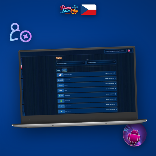Dudespin Casino výběr výher na laptopu a mobilu s ikonami platebních peněženek